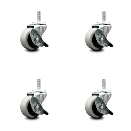 Service Caster 2 Inch Thermoplastic Wheel 3/8 Threaded Stem Caster Set with Brakes SCC, 4PK SCC-TS05S210-TPRS-SLB-381615-4